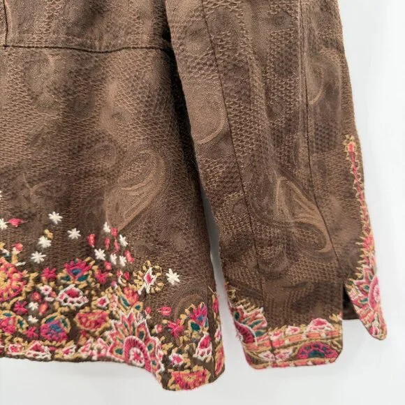 Coldwater Creek Women’s Brown Embroidered Paisley Jacket Blazer Boho Size 10 - Picture 6 of 11